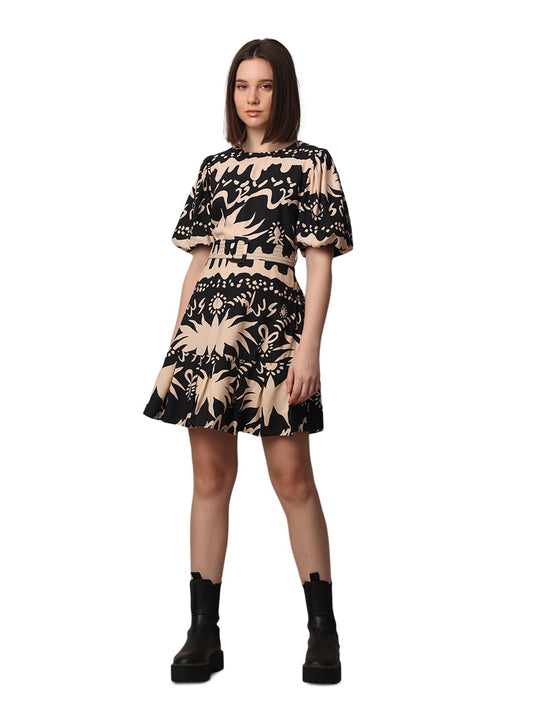 ONLY Women Printed Fit and Flare Casual Black Fit and Flare Dress