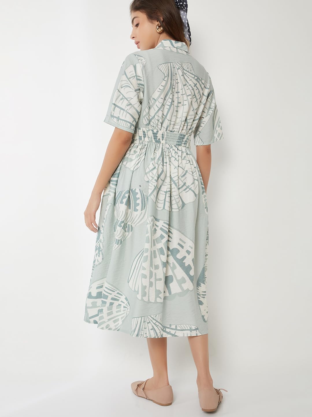 Max Women Printed A-Line Dress(Green_L)