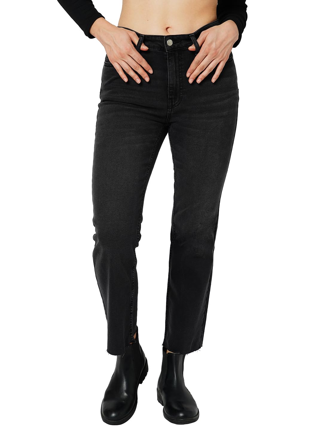 ONLY Women Solid Cotton Blend Flared Fit High Rise Stretchable Grey Jeans