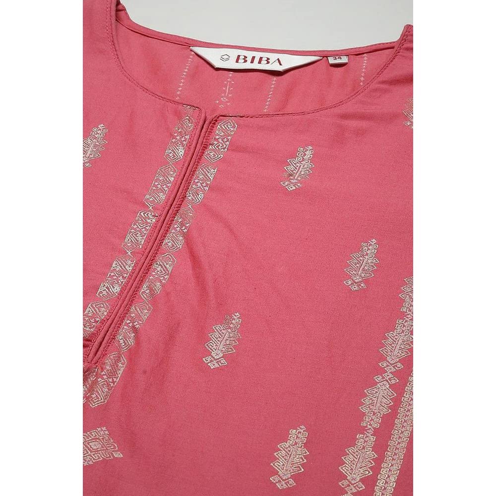BIBA Women's Cotton Printed Regular Fit Mix & Match (Kolam Co18962_Pink_42, Kurta)