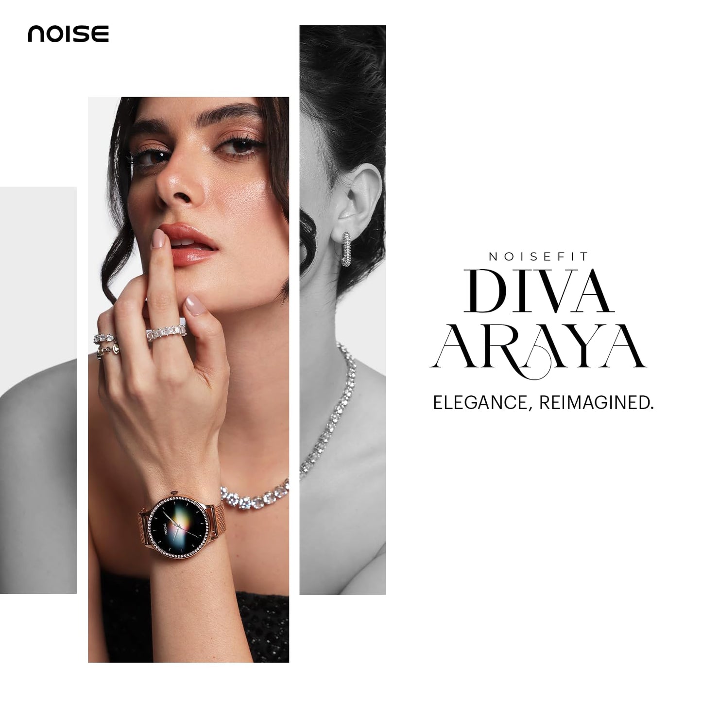 Noise Diva Araya Smartwatch for Women with AMOLED Display (850 Nits), 60 Precision-Set Crystals, Cycle Tracking, Skin Temperature, SOS with Live Location, 100+ Watch Faces - Iconic Rose Gold