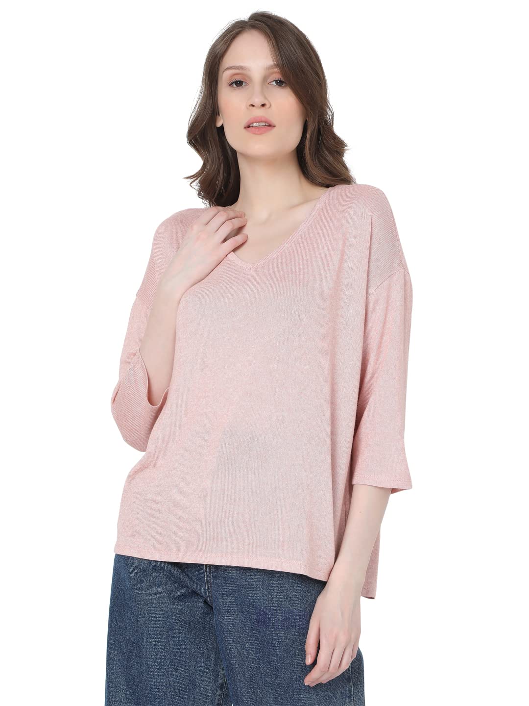 VERO MODA Women's Viscose Casual Pullover Sweater (10248738-Misty Rose_Misty XS), V-Neck