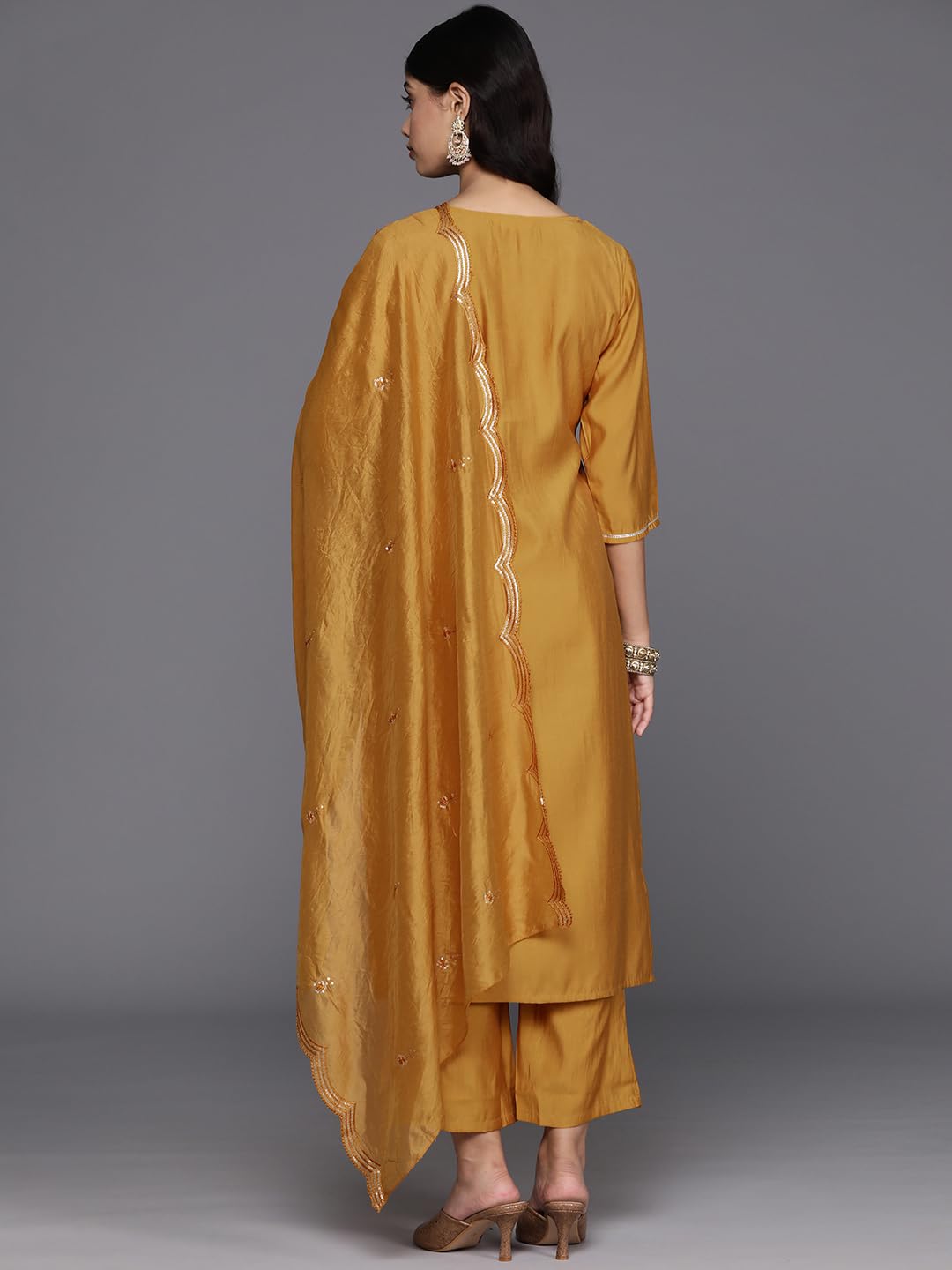 Libas Women's Silk Blend Kurta Sets (GS869_Mustard_S)