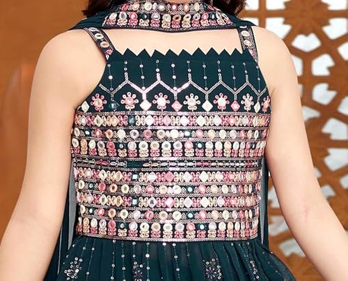 DIGILINE Royal Blue Georgette Embroidered Square Neck Sleeveless Kurti Sharara Set With Dupatta | Traditional Anarkali Style Kurti Sharara Suits Set for Girls (IN, Age, 14 Years, 15 Years, Regular)