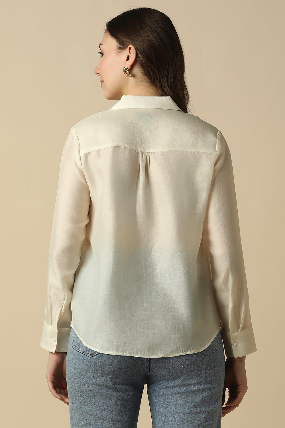 Women Cream Solid Long Sleeves Shirt
