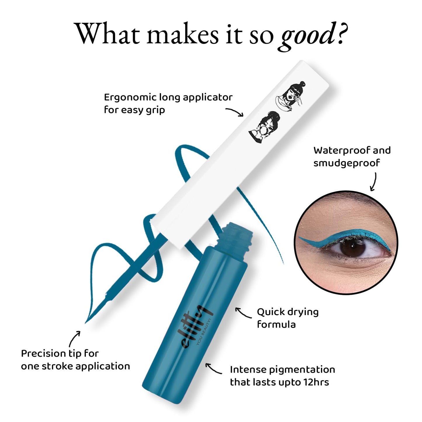 Elitty Waterproof Eyeliner - 4g Teal Colour With Intense Matte Finish | Smudge Proof, Long Lasting Liquid Liner For Eye Makeup | Quick Drying Formula With Fine Tip For Smooth, Precise Application