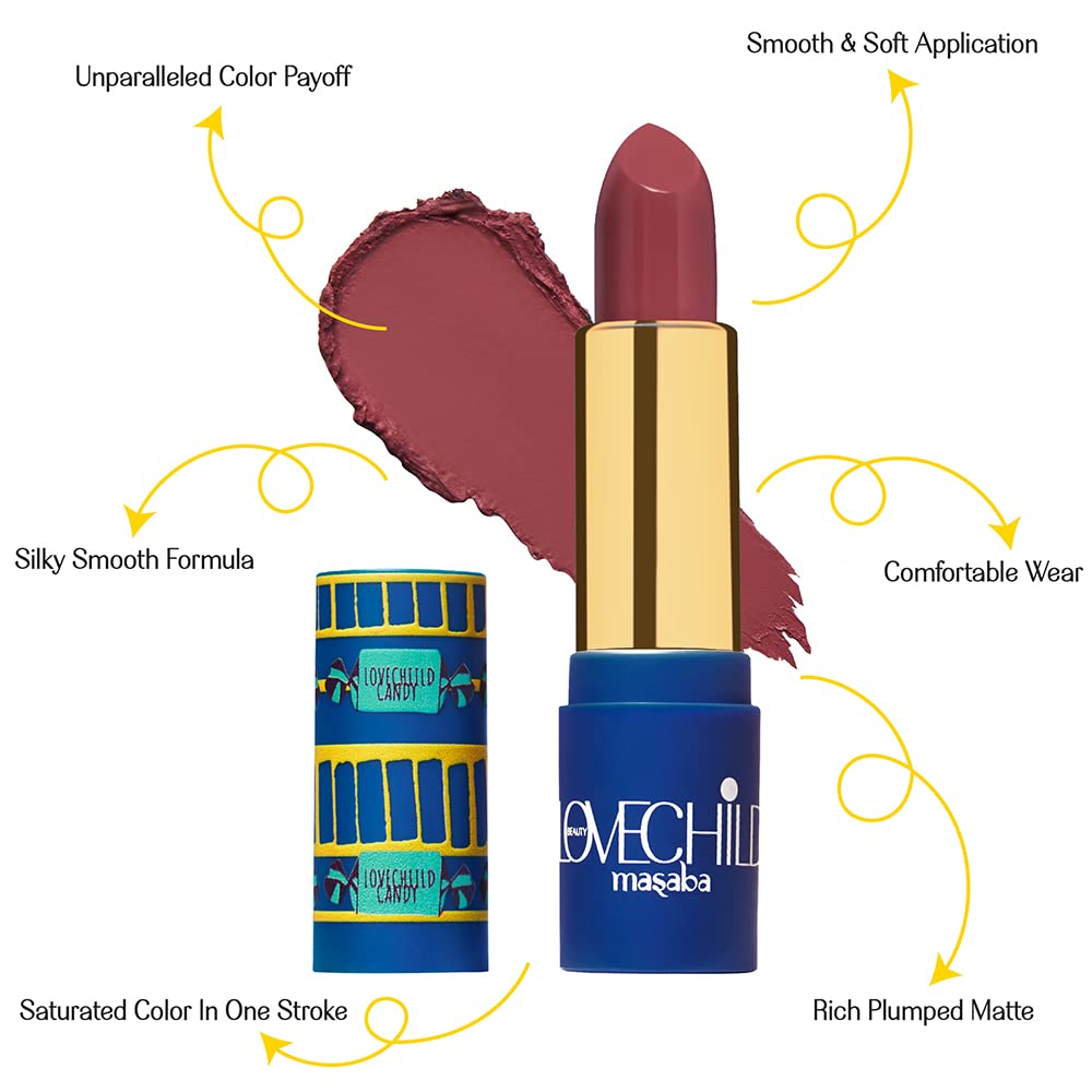 LoveChild Masaba - Mint-To-Be - Luxe Matte Lipstick, Keeps Lips Moisturised, Plum Cream, Long Stay Bullet Matte Lipstick,4ML