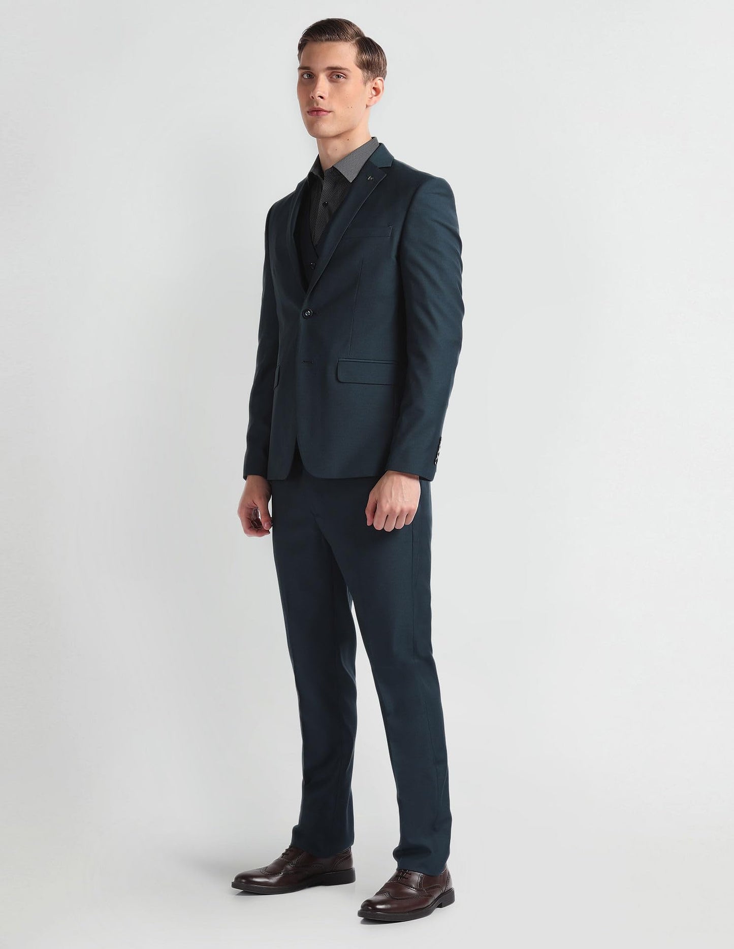 Arrow Men's Polyester Blend Single Breasted Business Suit Pants Set (ARAHSU5521_Teal