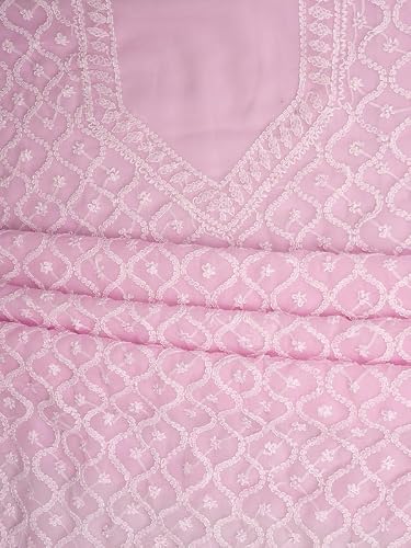 Ada Hand Embroidered Lucknowi Chikankari Unstitched Georgette Dress Material Suit Piece with Dupatta for Women 01A879377 Baby Pink