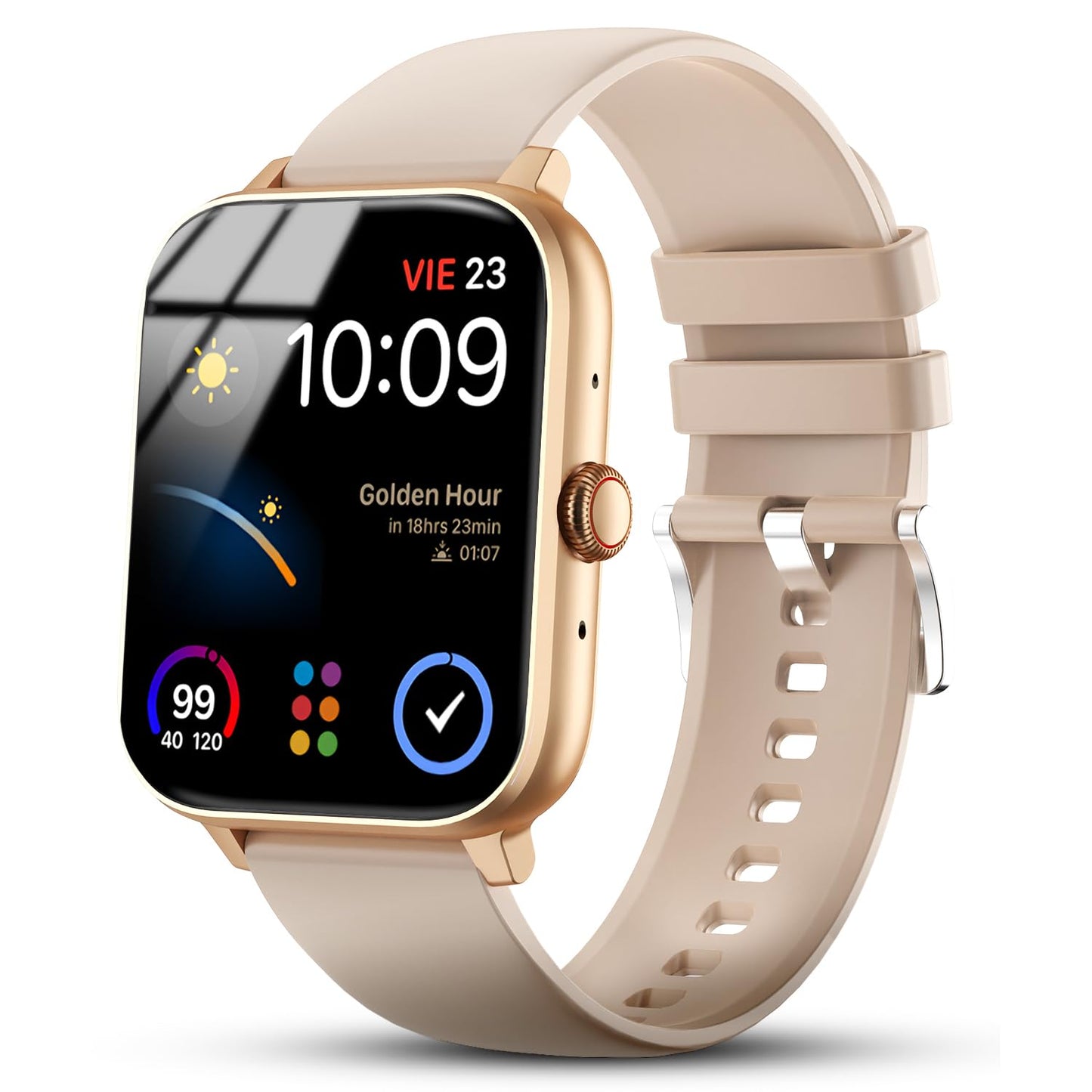 Nervfit Newly Launched Vibe Smartwatch with 1.85" LED Display | Bluetooth Calling | Waterproof | Heart Rate & SpO2 Tracking | Sleep & Stress Monitor | 5-Day Battery | Sports Modes (Rose Gold)