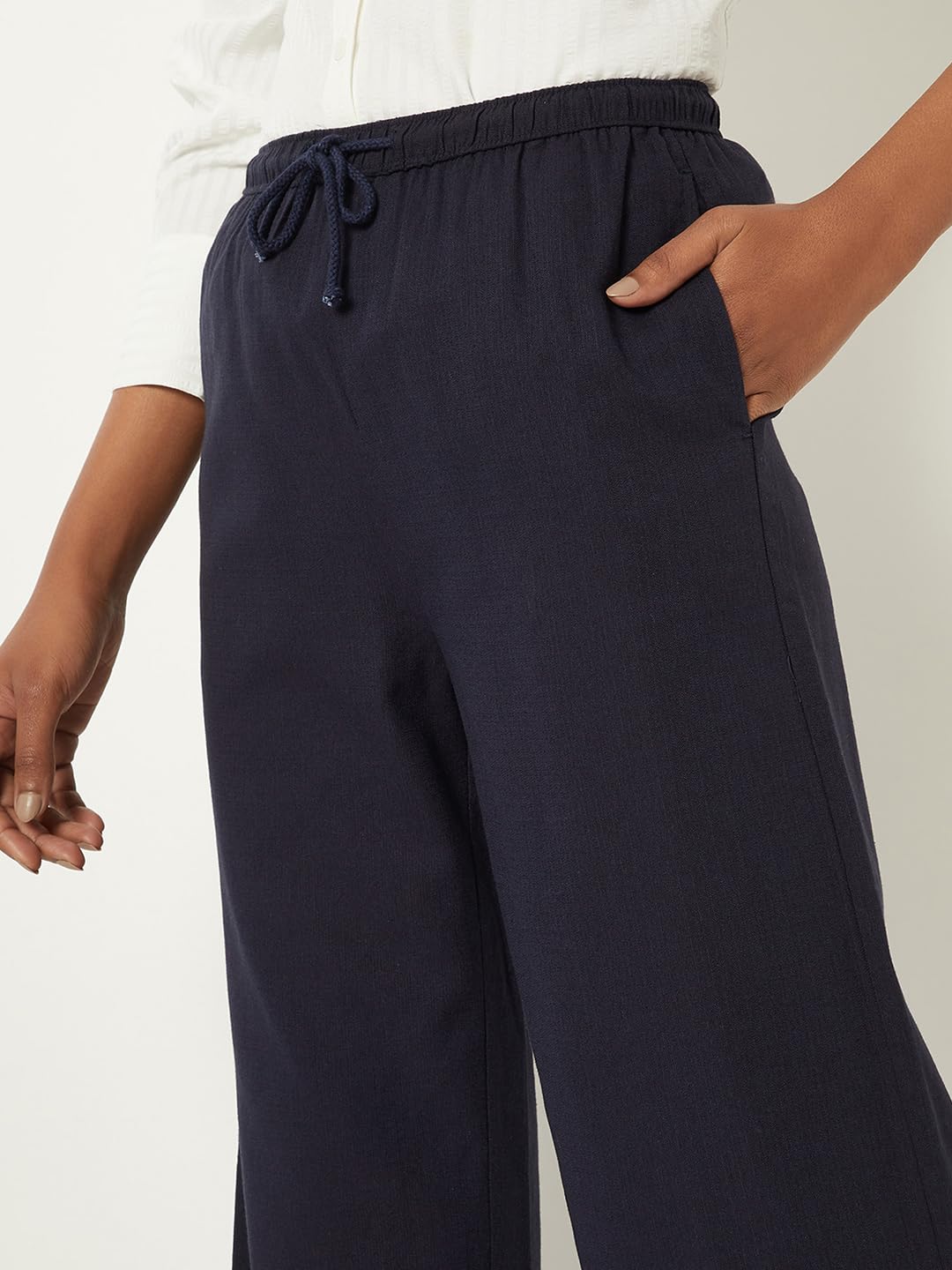 Max Women Solid Wide Leg Trousers (Blue_XS-S)