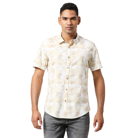 Pepe Jeans Men's Regular Fit Printed Shirts Beige