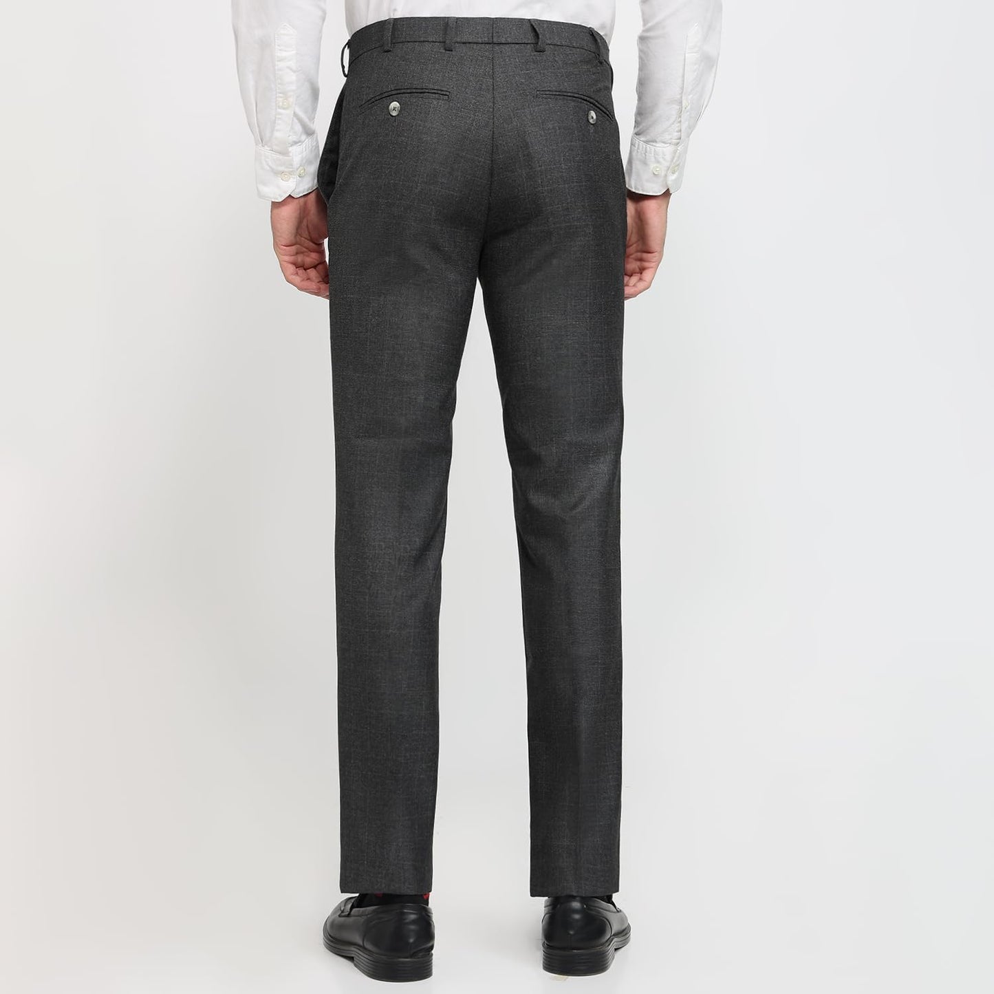 Raymond Men Slim Fit Structure Pattern Polyester Blend Flat Front Formal Trouser Medium Grey