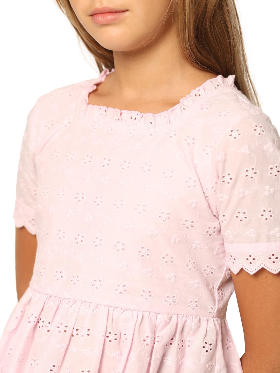 VERO MODA Girls Solid Cotton Pink Peplum Top