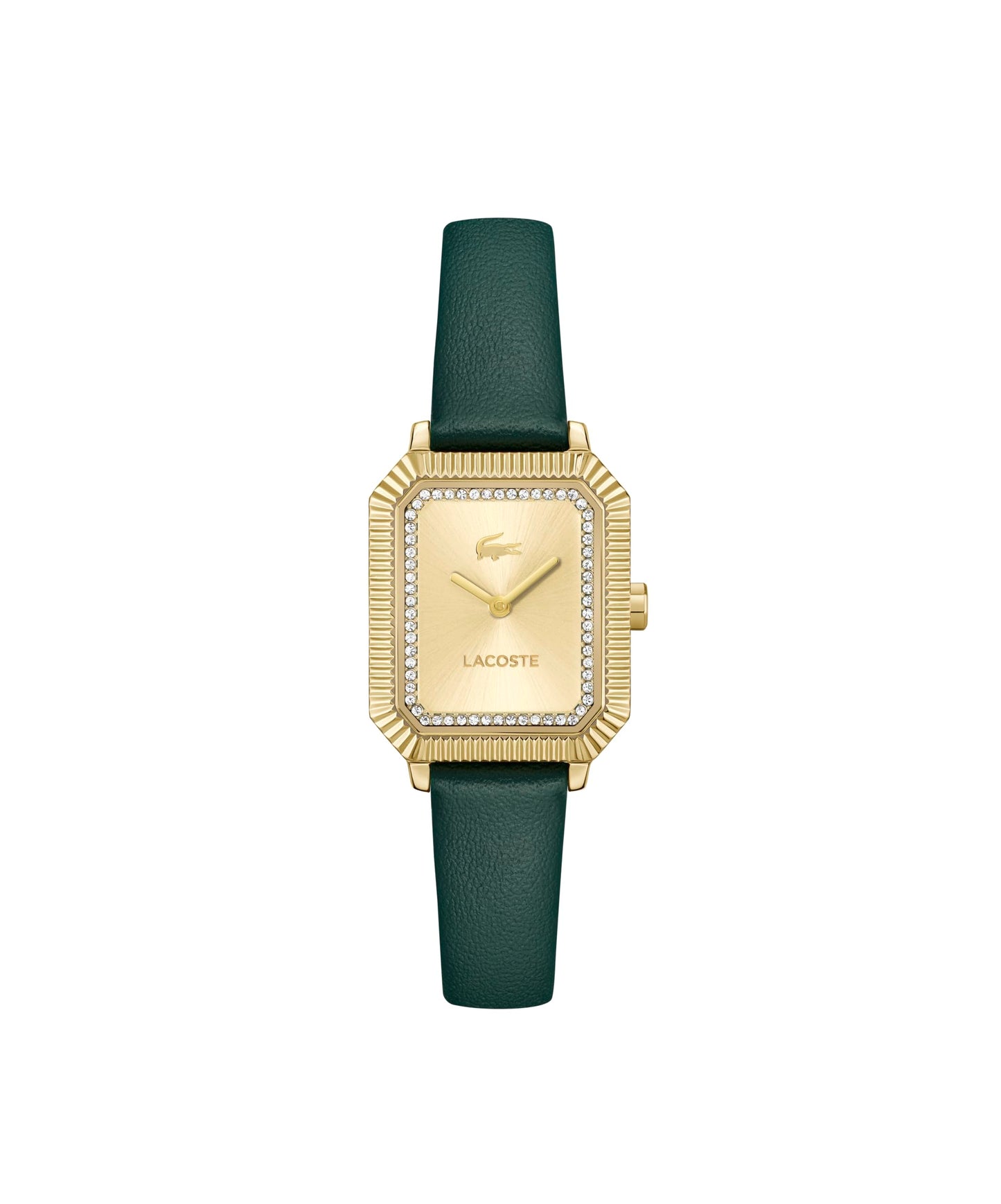 Lacoste Parisienne Qtz Basic Gold Rectangle Dial Women's Watch|Green Leather Material|Green Color Band - 2001442