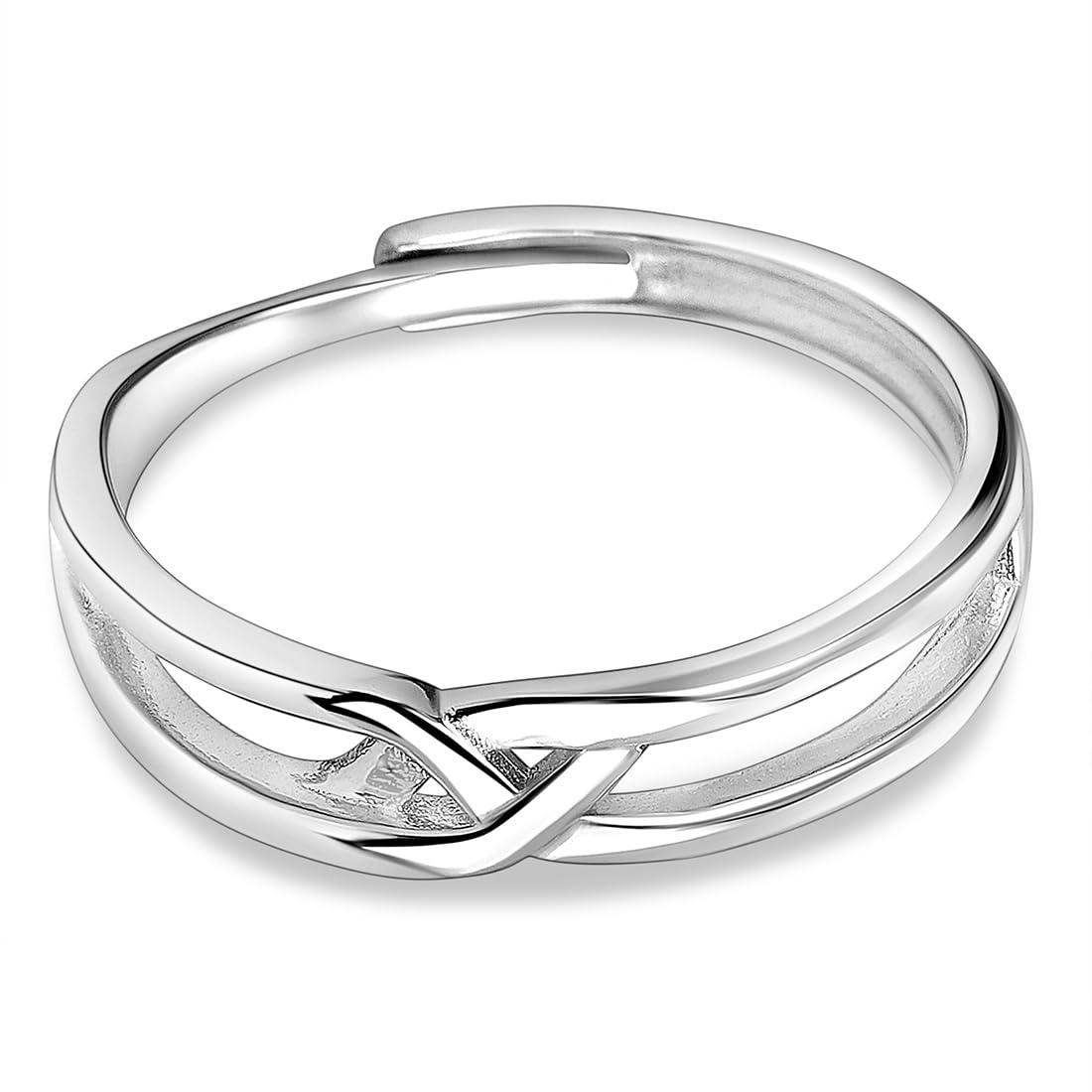 ZAVYA 925 Sterling Silver Designer Abstract Rhodium Plated Adjustable Ring for Men | Gift for Men and Boys | 1 Year Plating Warranty