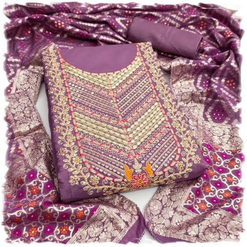 Leeli Peeri Designer Women's Roman Silk Embroidery Work Unstitched Salwar Suit Dress Material 1255PDM3