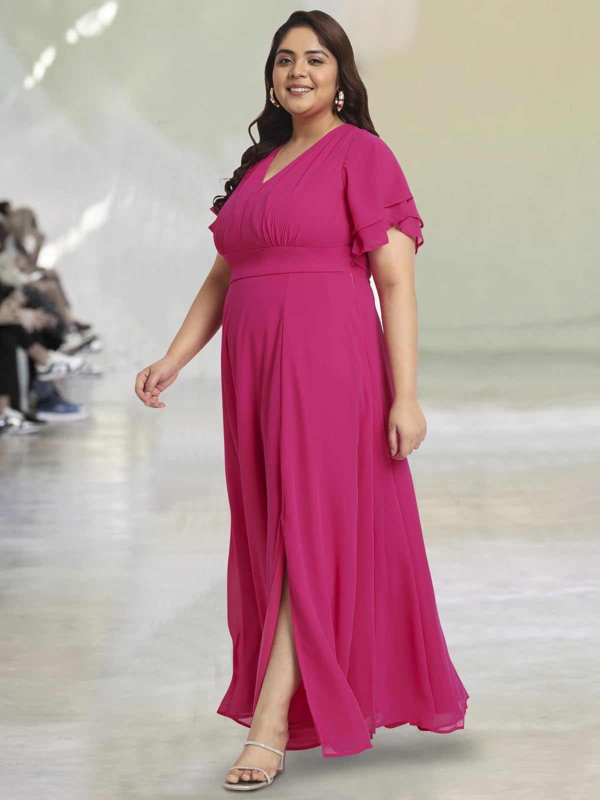 wild U Women Plus Size Maxi Gown | Beaded Tassel | Bare Back | Western Dress for Women - Fuchsia (Pink, Size : 6XL)