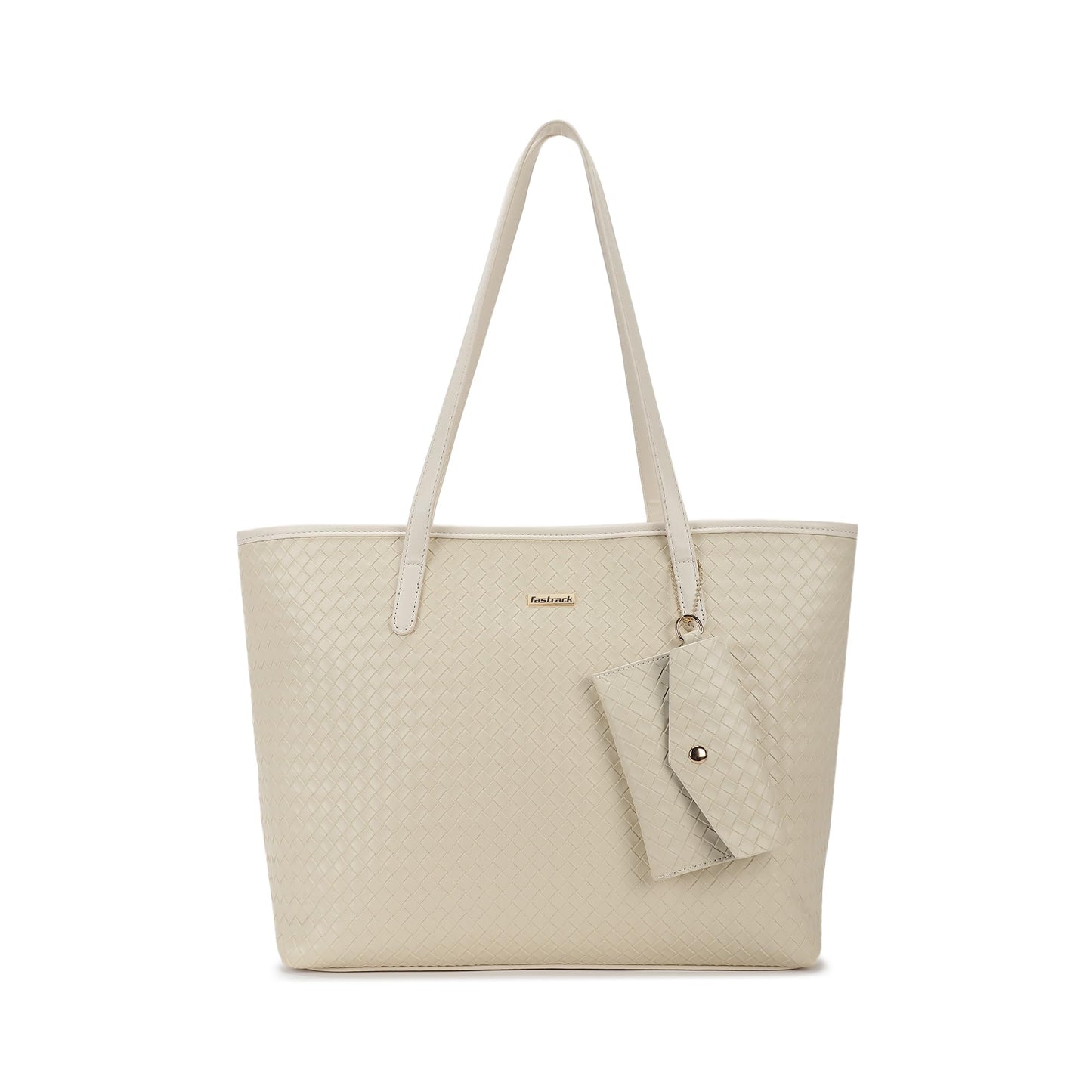 Fastrack Premium Leather Tote Bag For Womens, Ladies And Girls | Embossed Textured Tote Bag For Womens And Girls | Handbag With Spacious Interior And Sturdy Straps, Beige