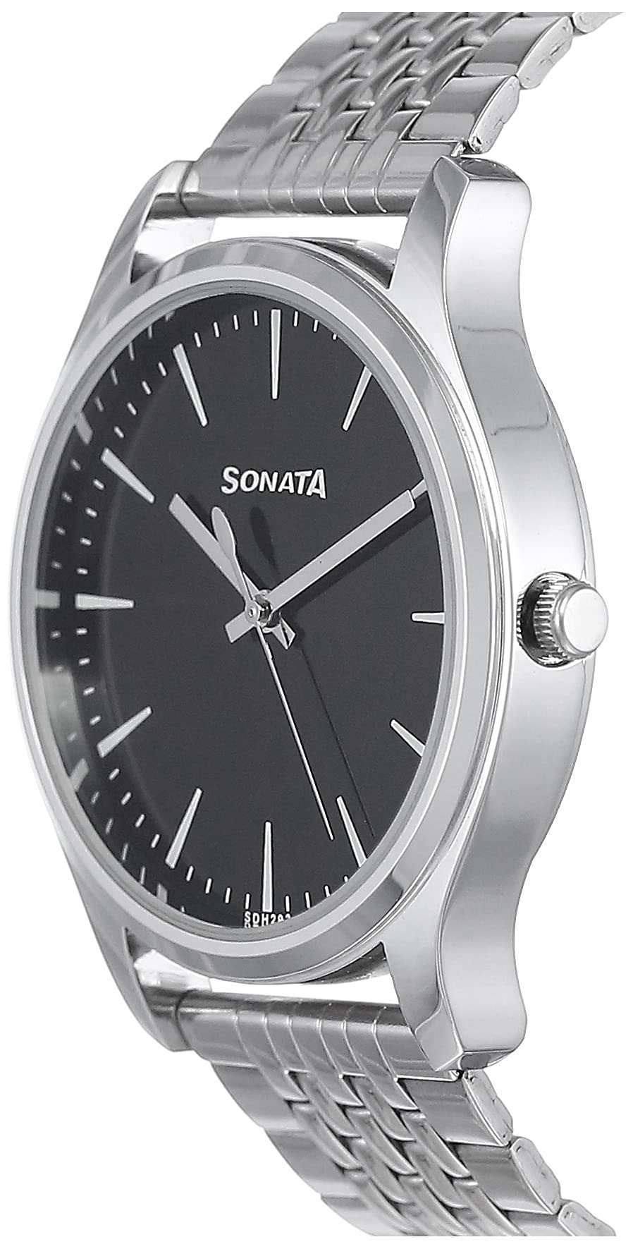 Sonata Essentials Quartz Analog Black Dial Silver Stainless Steel Strap Watch for Men - NS77082SM01