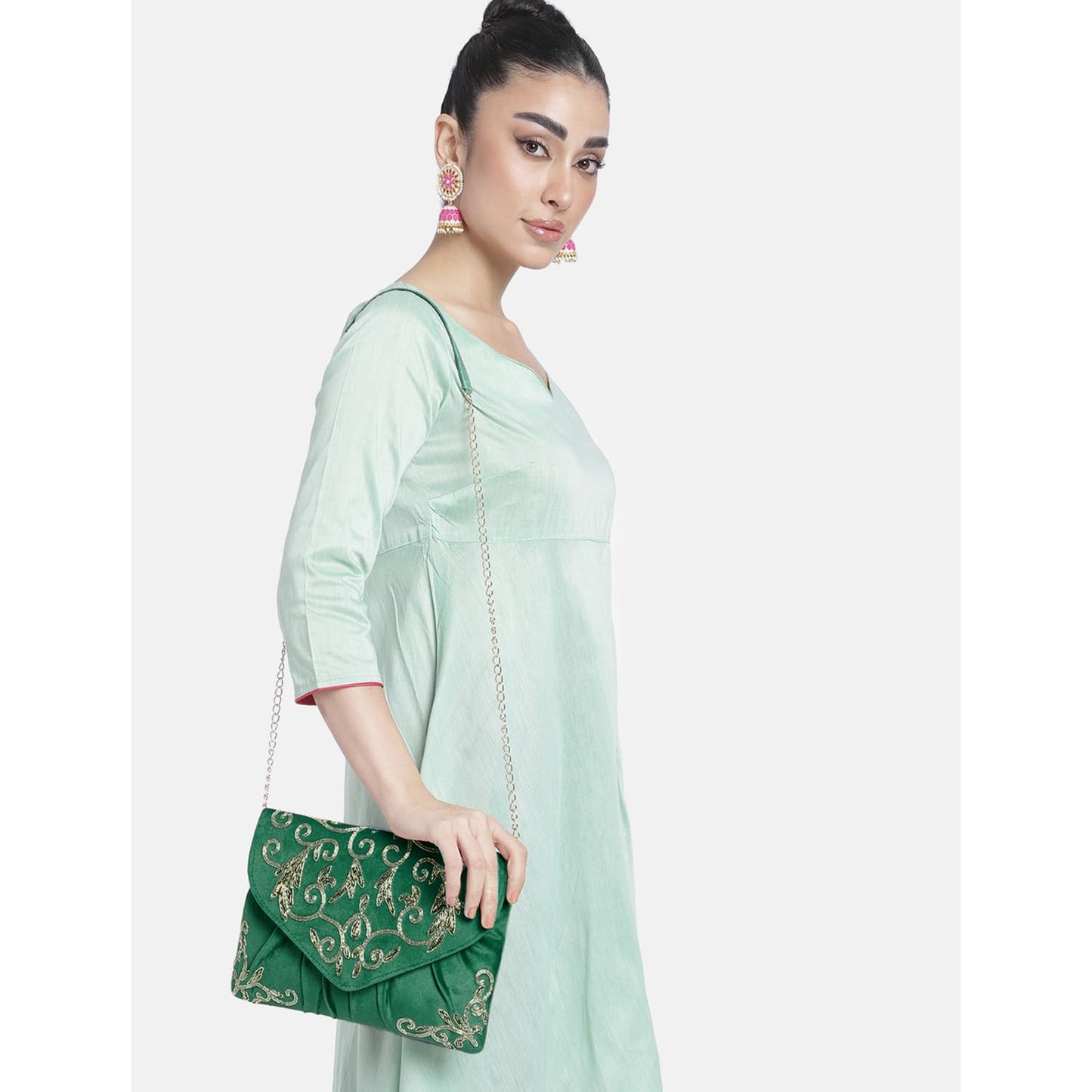 Peora Green Clutch Purses for Women Handmade Evening Handbags Bridal Clutch(C85GRN)