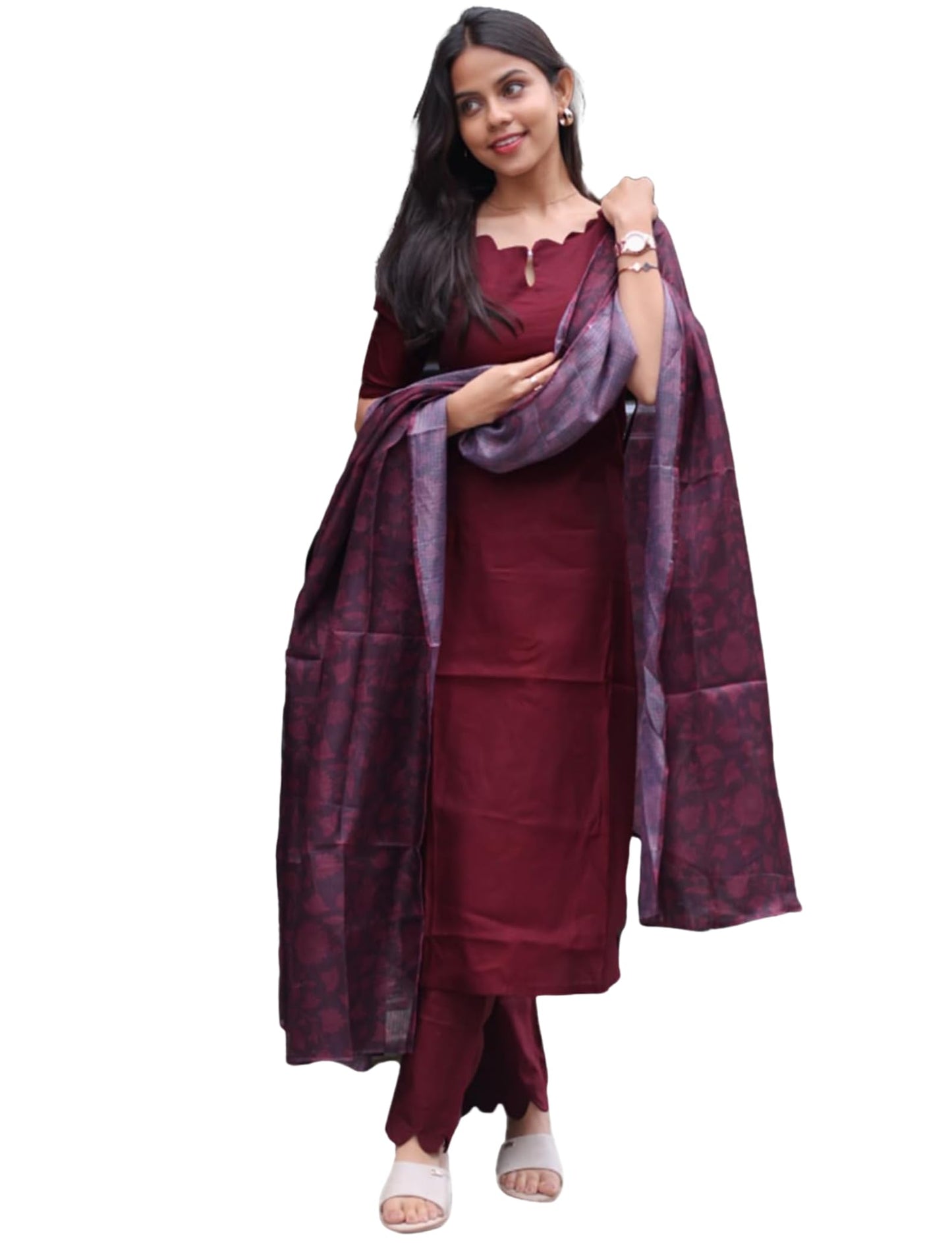 24 Carat Suit Women's Roman Silk Stitched Plain Salwar Suit Chudidar Dress Material (2CKPD53_Maroon_M)