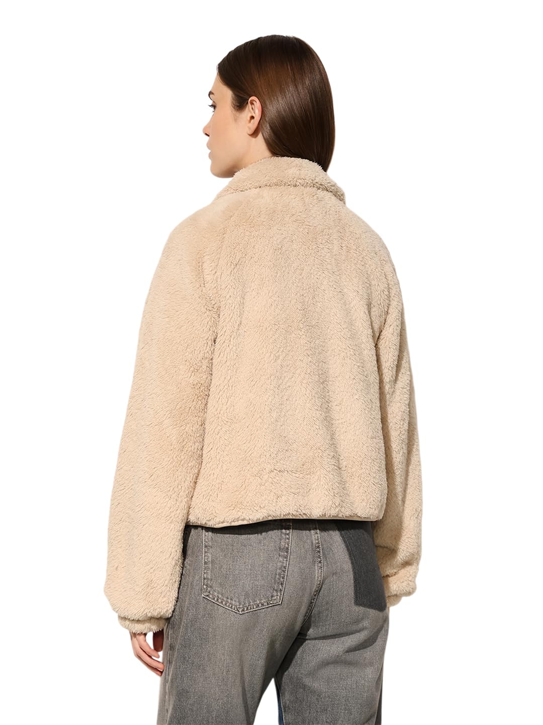 ONLY Women's Solid Loose Fit Beige Jacket