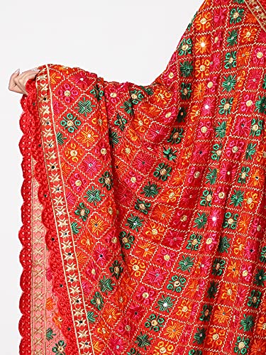 SWI WITH LABEL Women's Embroidered Phulkari Chiffon Dupatta(SFD55_Multicolored)