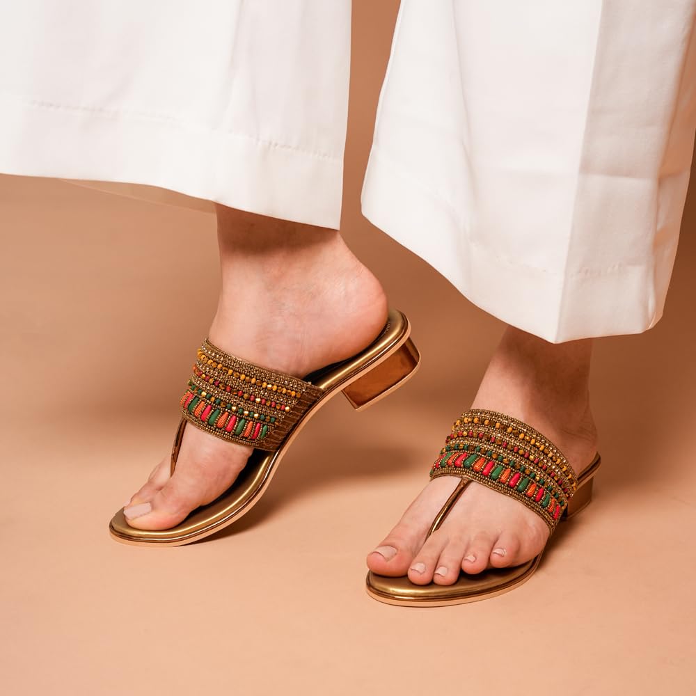 Indifeet - sandals for women, ladies latest heels, women's stylish heel, woman best party sandal, fancy ethnic wedding footwear, best traditional fashion chappal, gold