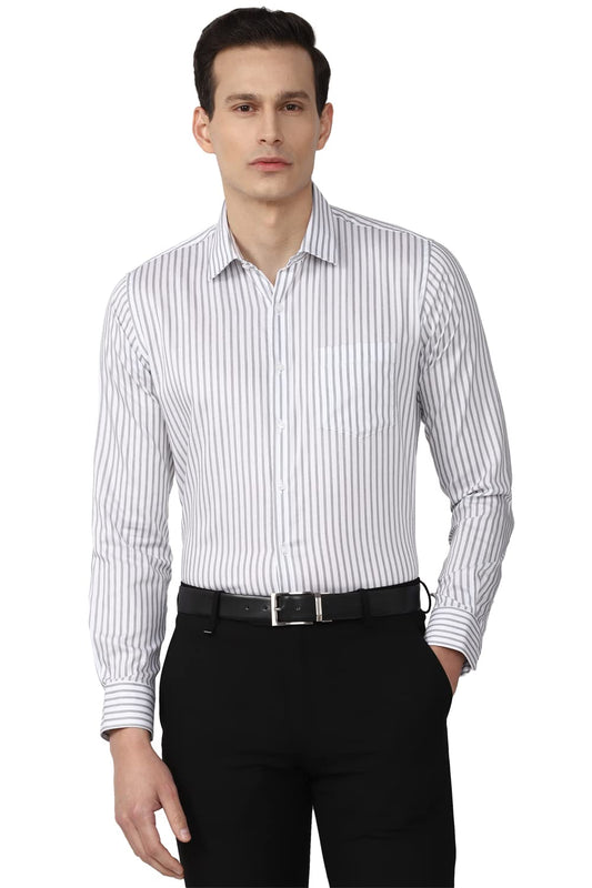 Van Heusen Men's Striped Slim Fit Shirt (VHSFRSLBH85213_White 40)