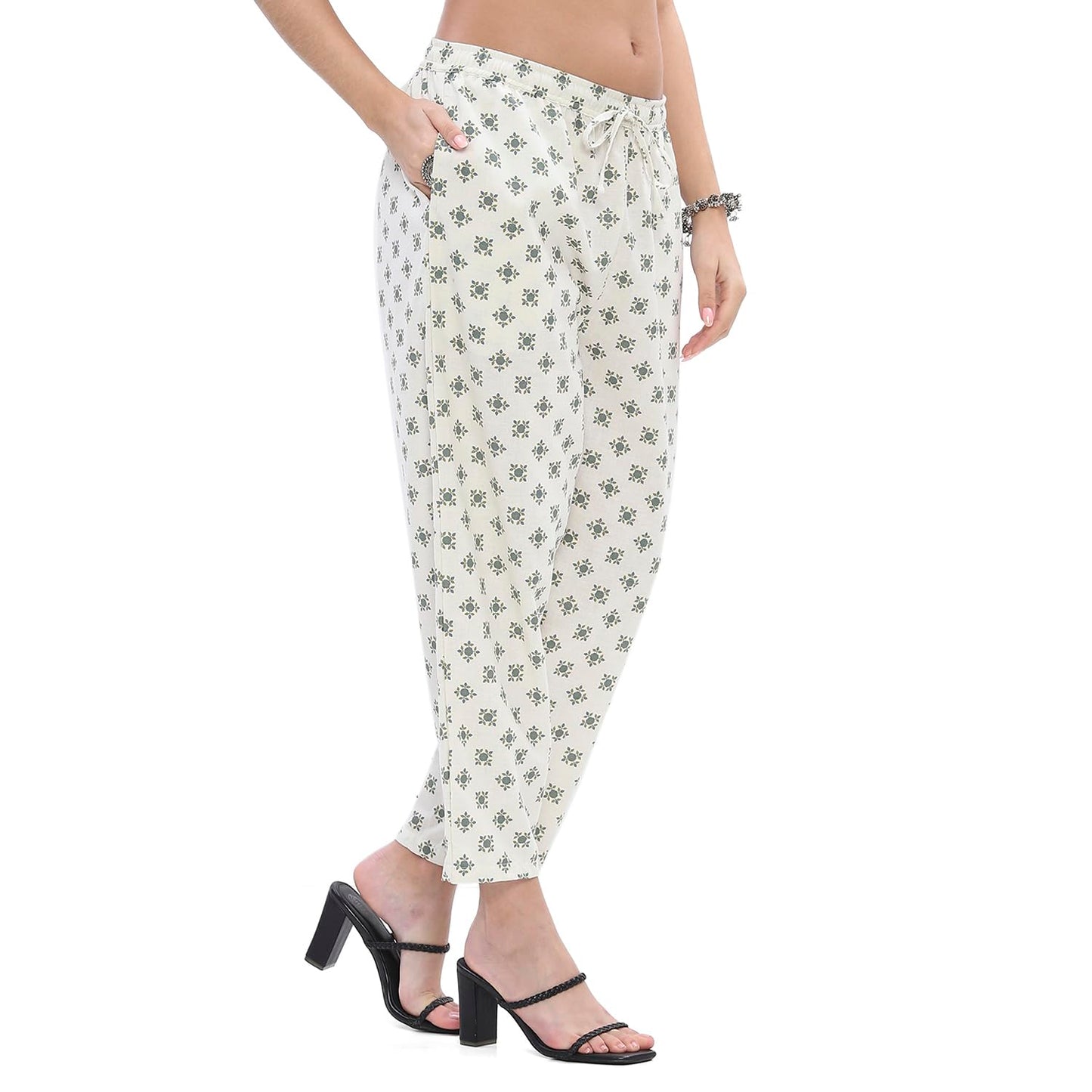 Rangriti Women's Regular Palazzos (PEPAMS22070SS25OWHT_Off White