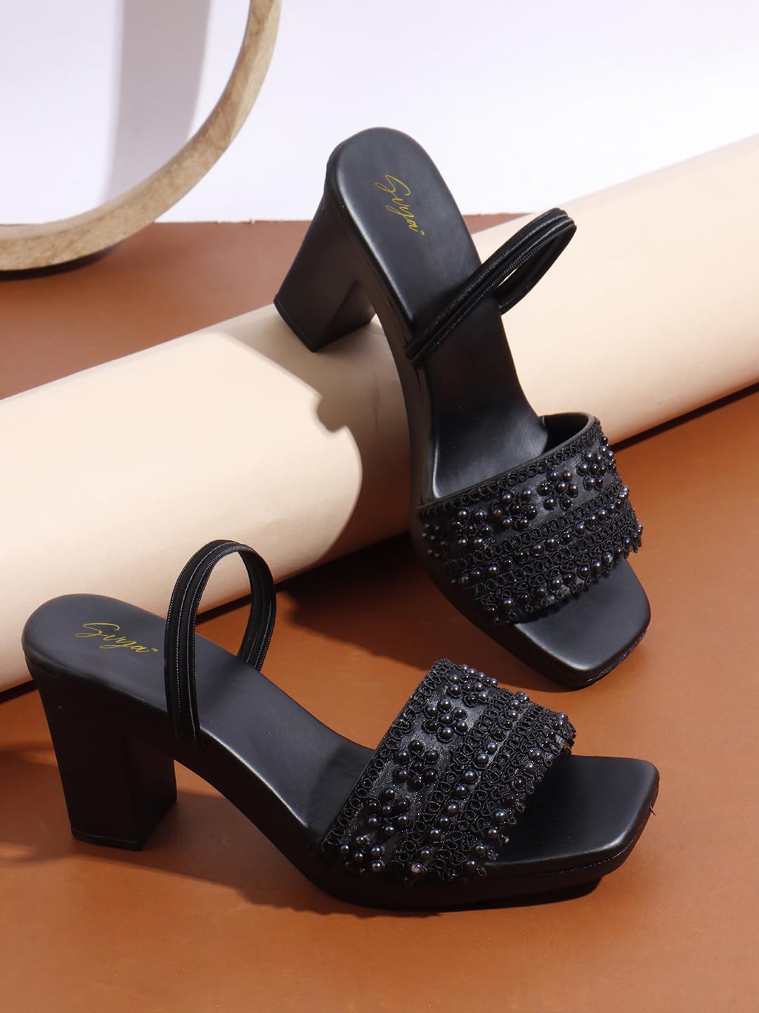 SVYA Comfortable Heel Sandals for Women and Girl (Black, UK Footwear Size System, Adult, Women, Numeric, Medium, 4)
