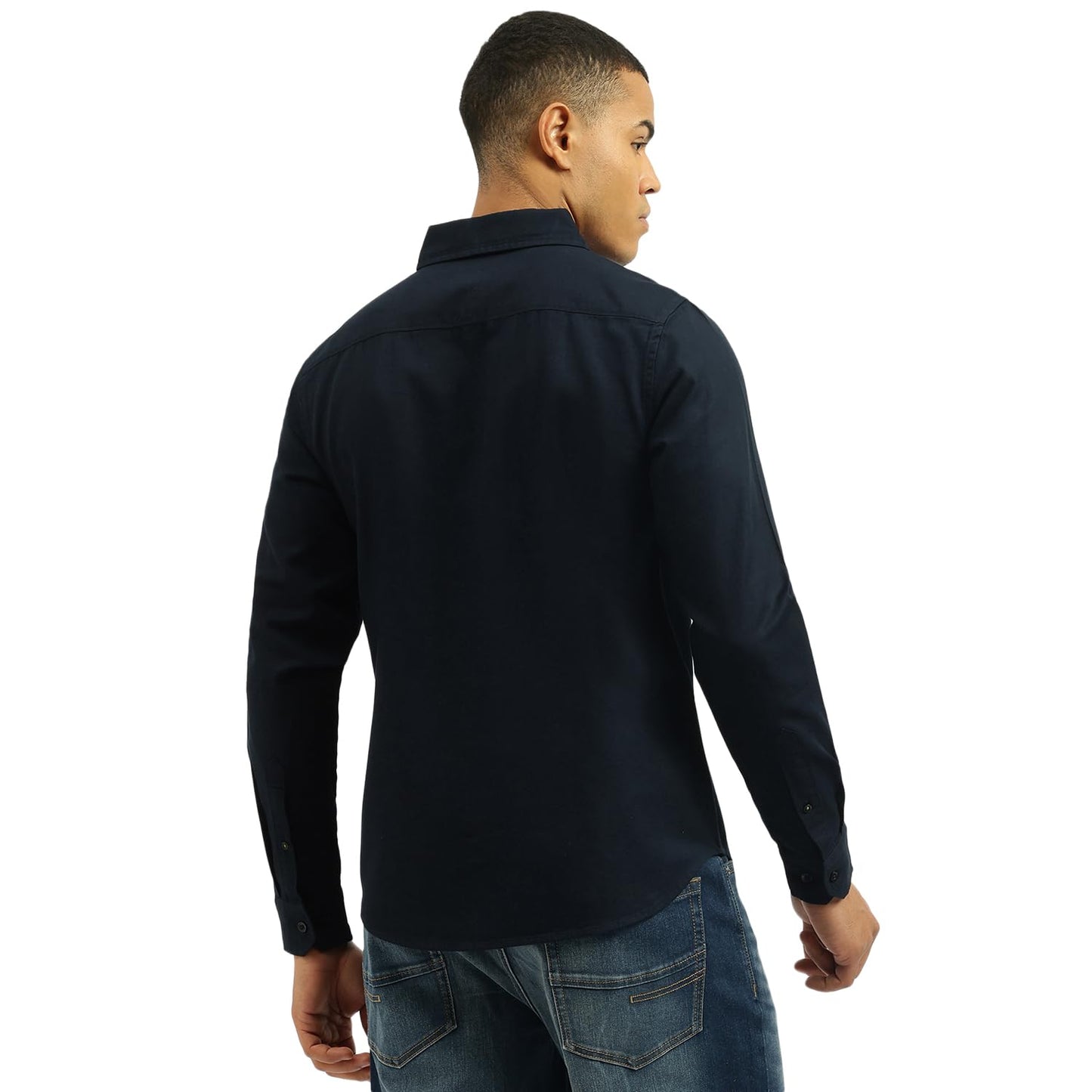 United Colors of Benetton Men's Solid Regular Fit Shirts (25A5SO303TWLI901_Blue