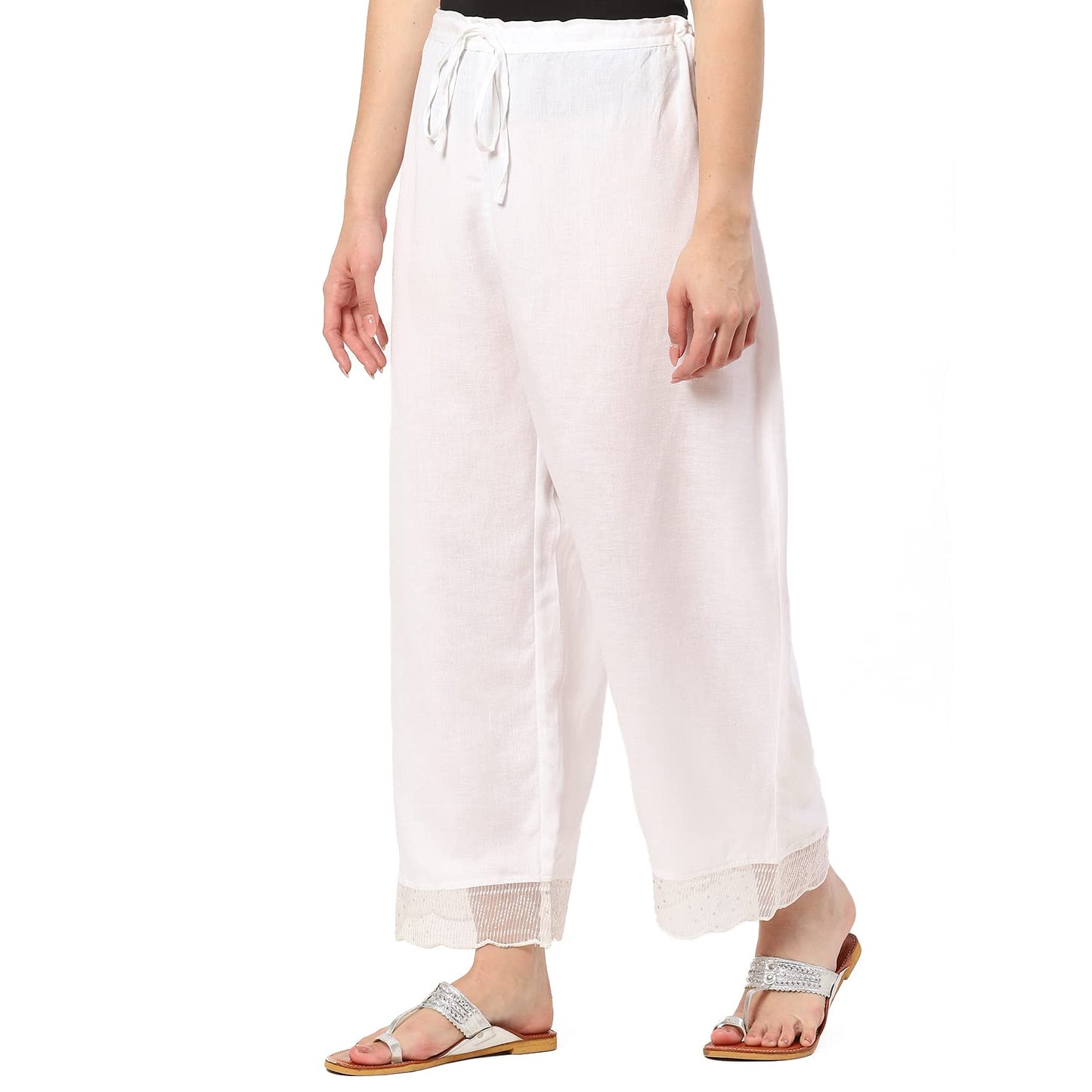 BIBA Women Solid Mix and Match Regular Fit Palazzo (Chantill19835_White_M), Mid Rise