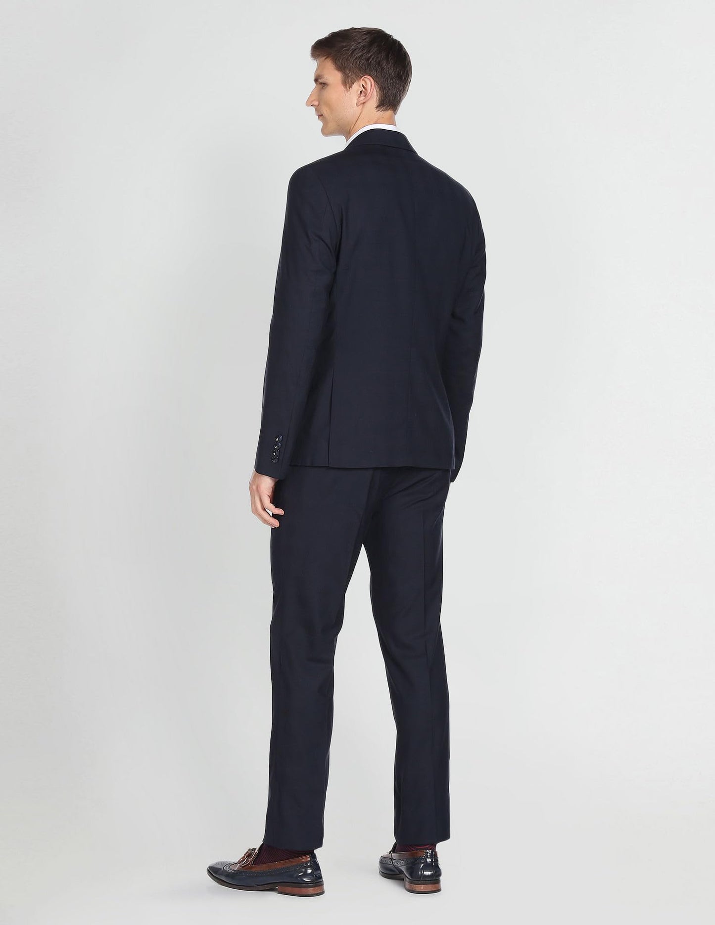 Arrow Men's Polyester Single Breasted Business Suit Pants Set (ARAFSU5522_Navy