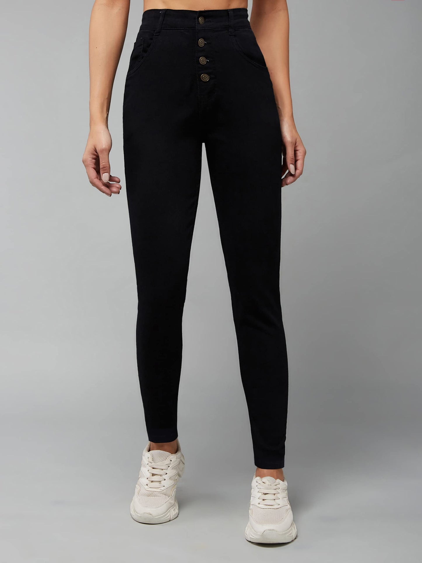 Dolce Crudo Women's Fit High Rise Regular Length Stretchable Denim Jeans (DOAW18DEN02-79-342-38, Shadow Black, 38)