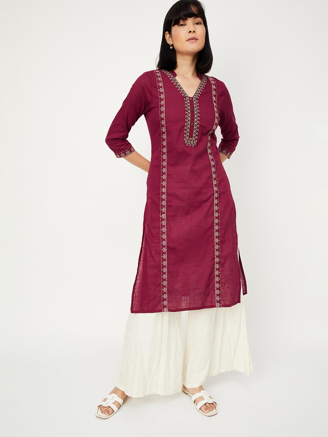 Max Women Cotton Blend Regular Fit Kurta (NAWWFE24FEMAROON_Maroon, XL