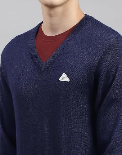 Monte Carlo Navy Solid V Neck Pullover | Warm Woolen Pullover for Men | Soft Comfortable Knitted Winter Wear Sweater for Men's