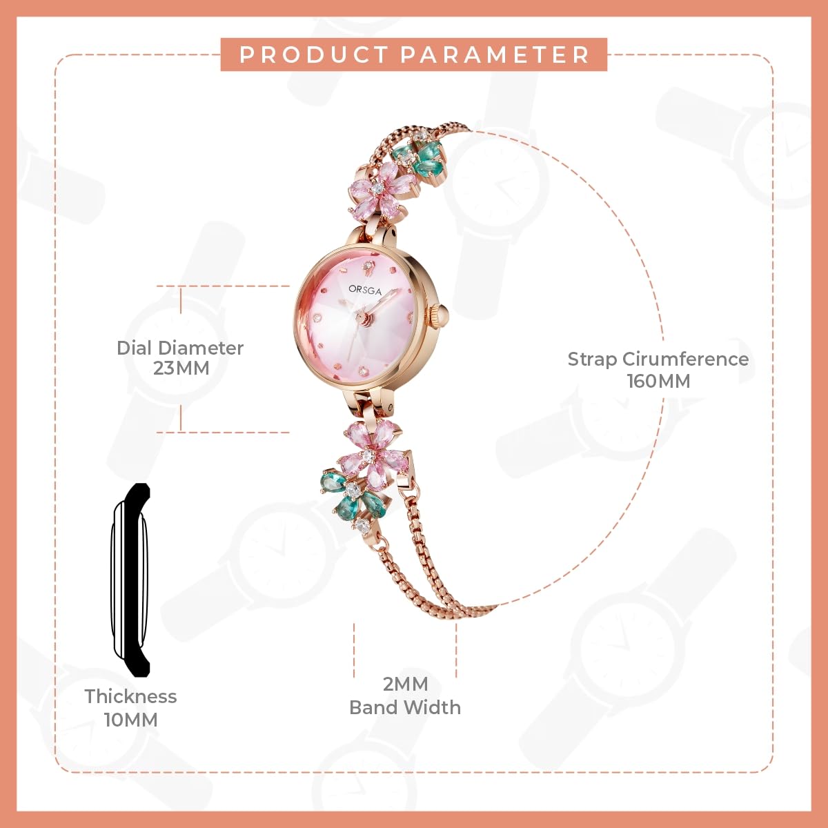 ORSGA Stainless Steel Fleur Bracelet Watch for Women - Analog Wrist Ladies Watch, Latest & Stylish, Rose Gold Band, Pink Dial