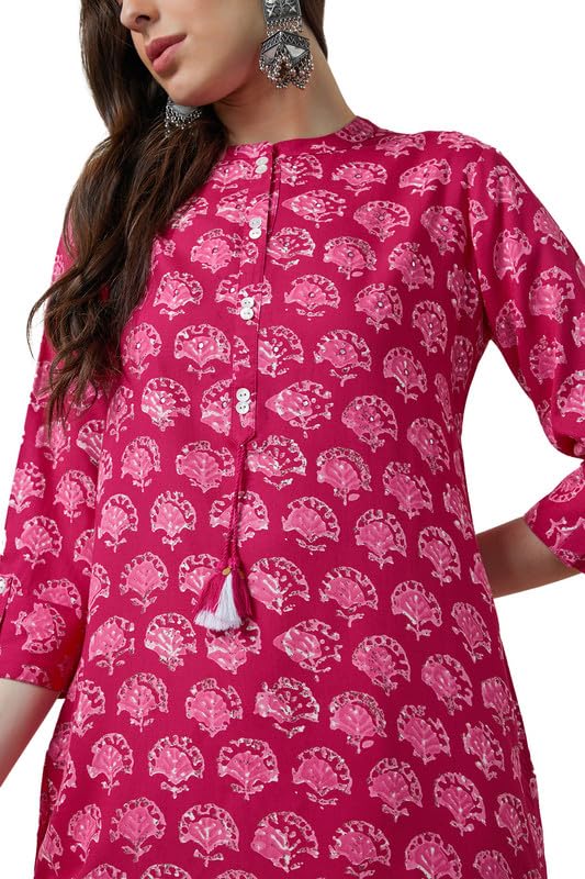 Soch Womens Fuchsia Botanical Print Rayon Tunic with Mirror
