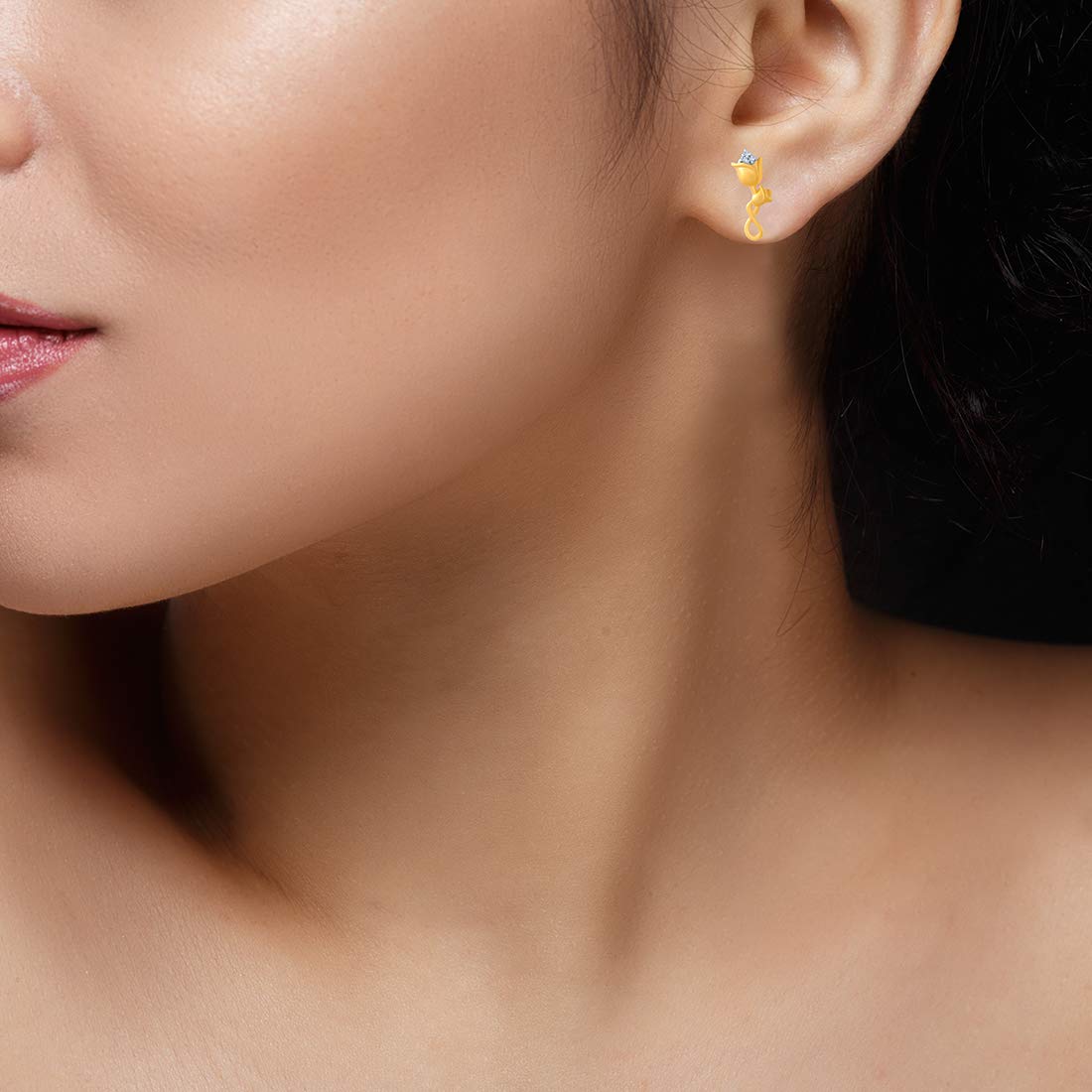 P.C. Chandra Jewellers 14k (585) Yellow Gold and American Diamond Stud Earrings for Women