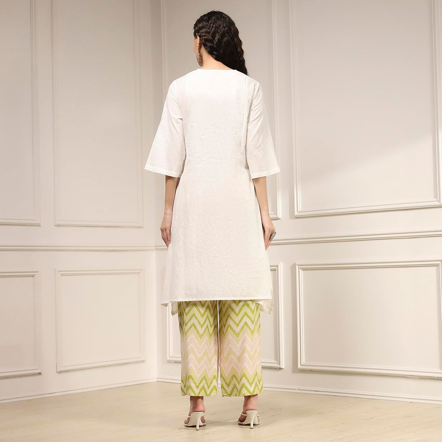 Biba Women's Green Cotton Straight Suit Set
