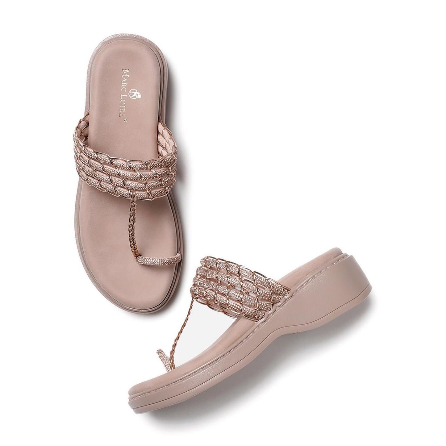 Marc Loire Women's Bow Embellished Slip-On Platform Heel Fashion Sandal for All Occasion (Rose Gold, 6)