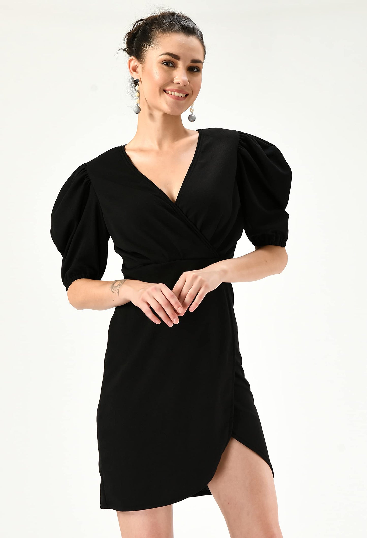 IUGA Women's Polyester Wrap Mini Dress 17_Black