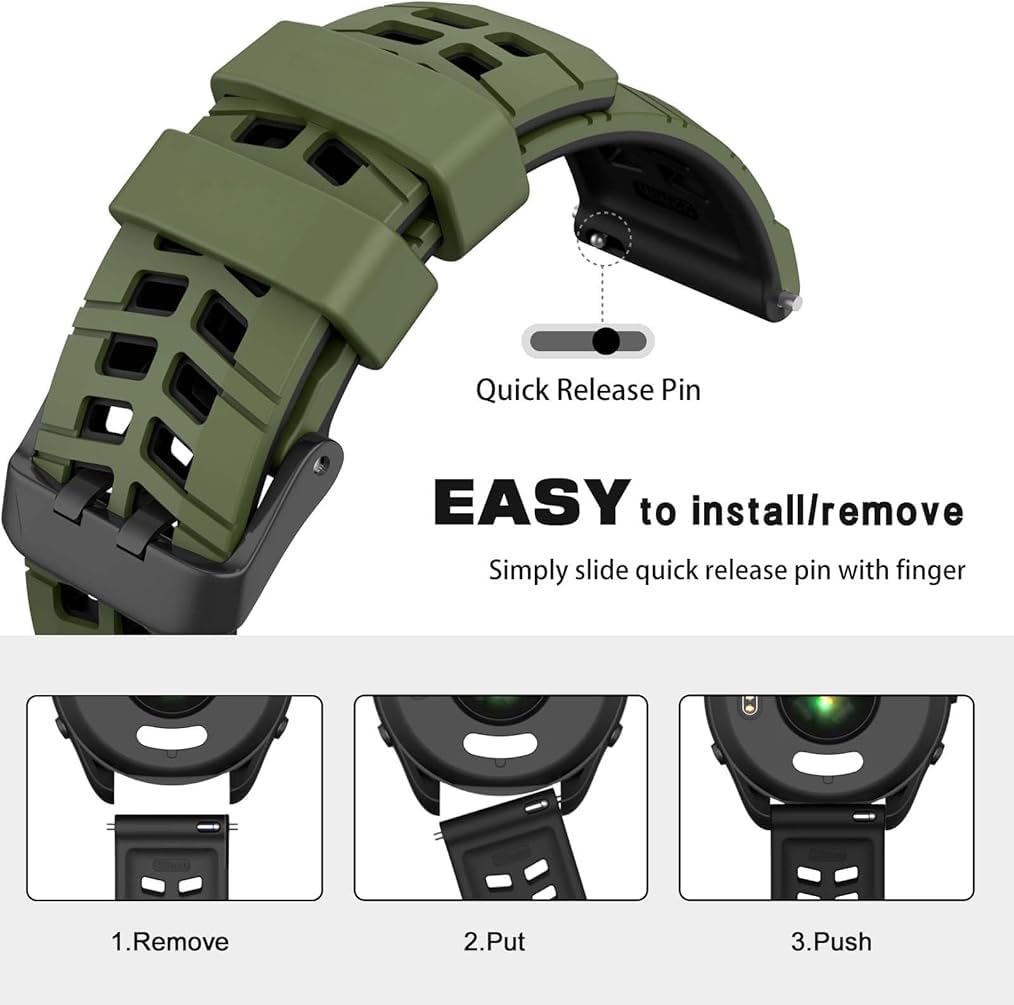 Zitel® Band Compatible with Garmin Forerunner 265, 255, 255 Music, Vivoactive 4 45mm, Venu 245 mm, Venu 3 45mm - 22mm Wide Quick Release Watch Band (Army Greem&Black)