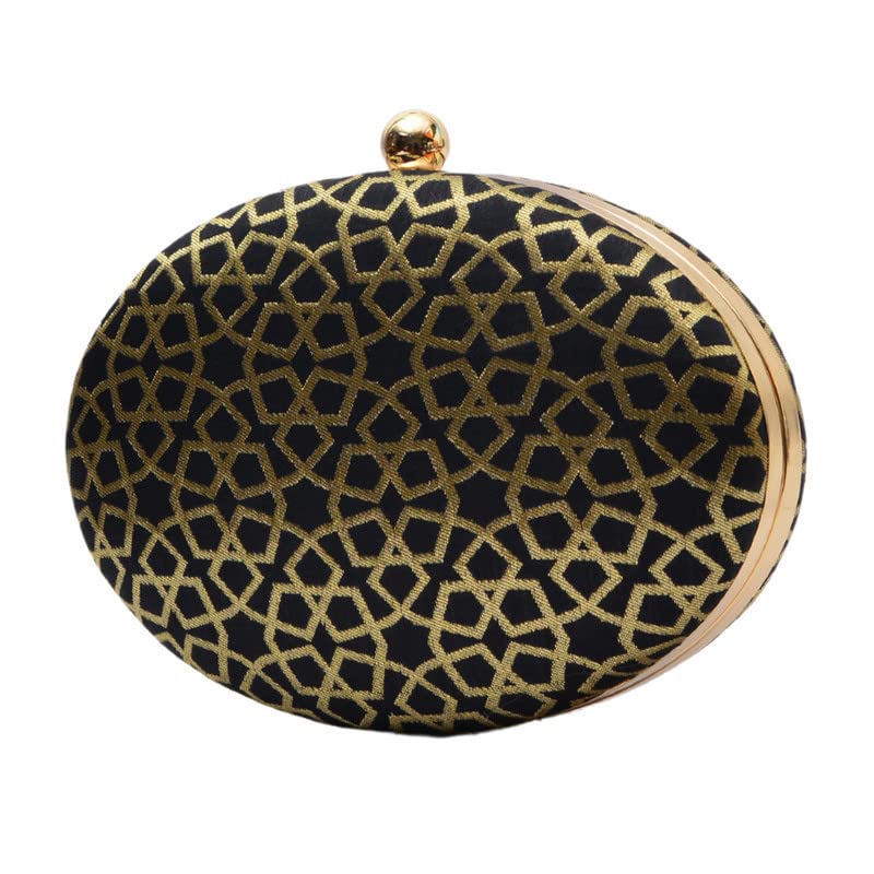 Artklim Elegant Black Golden Oval Clutch