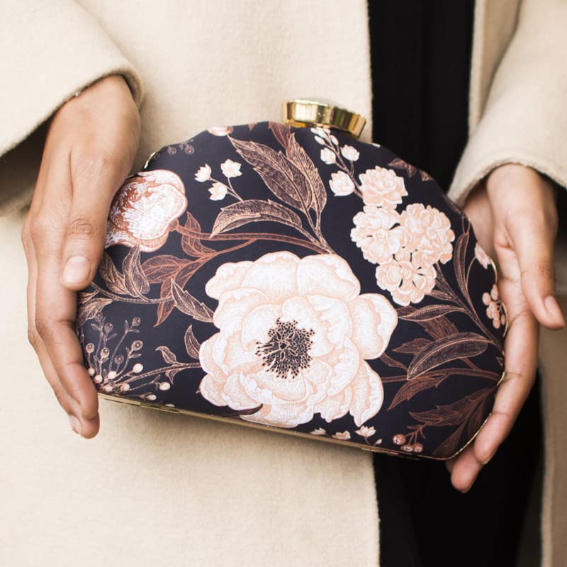 Artklim Bold Black Floral Printed Clutch