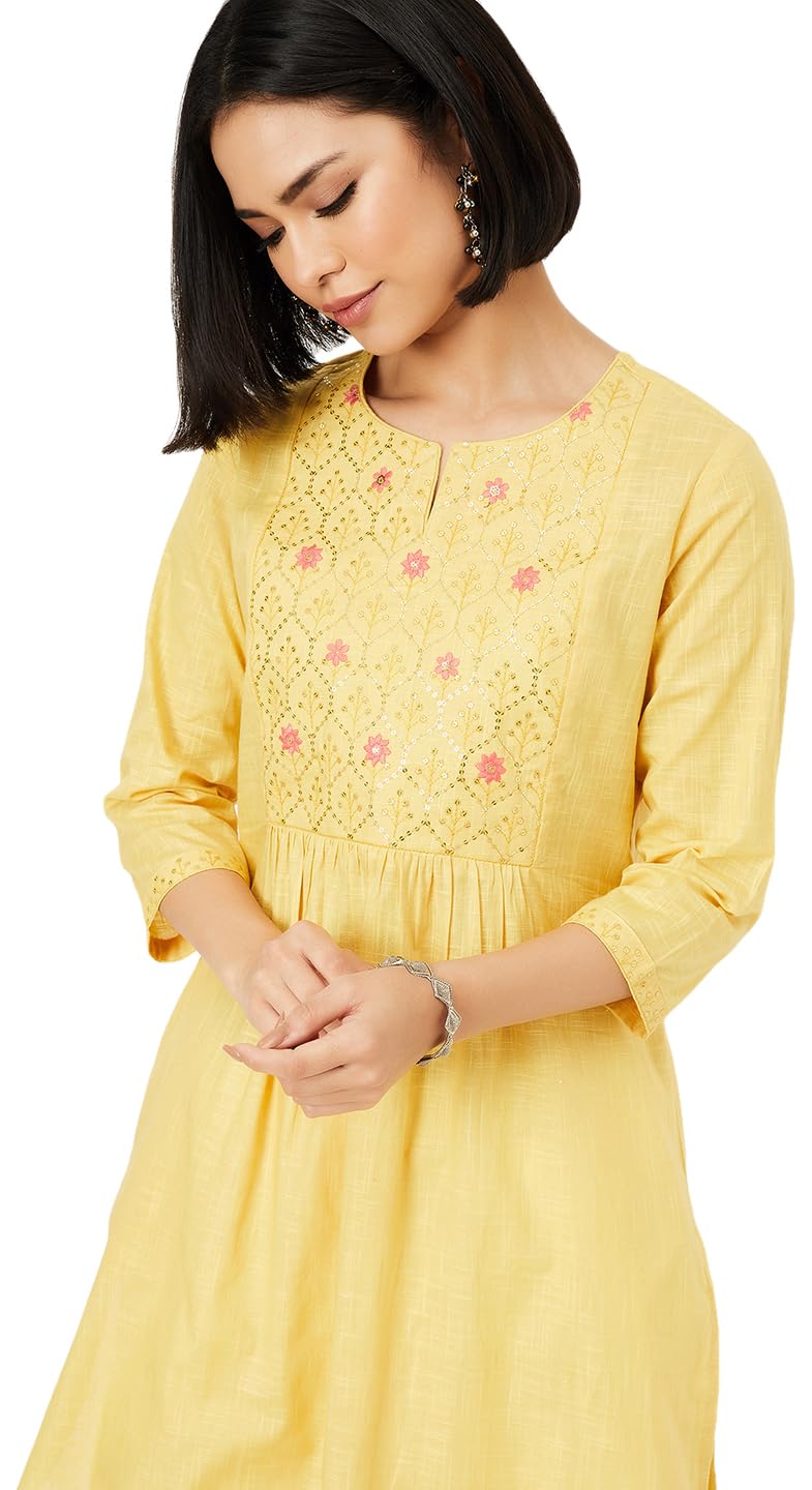 Max Women's Cotton Blend Regular Kurta (DAEKSP25CO_Mustard