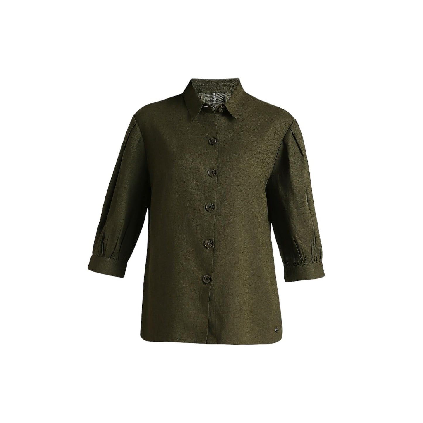 Pepe Jeans Women's Solid Relaxed Fit Shirt (PL304917_Olive Green