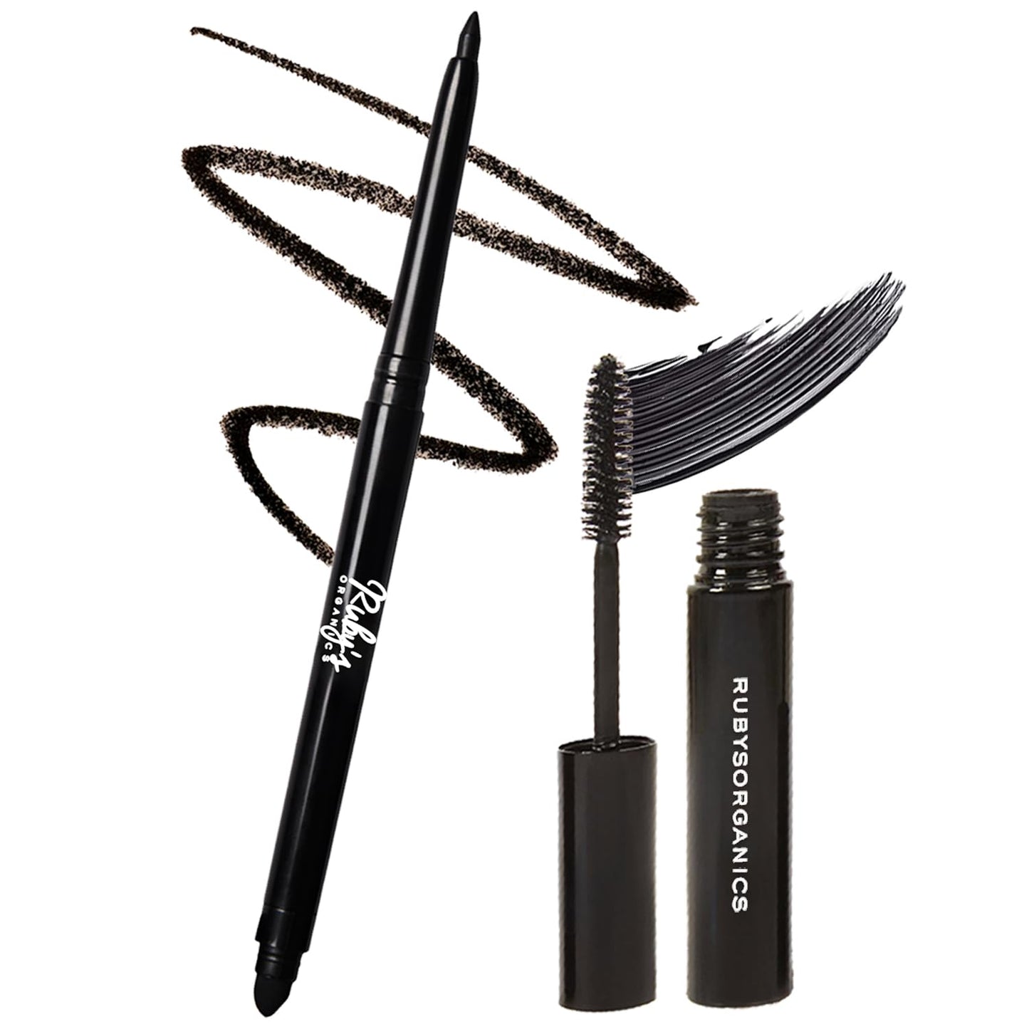 Ruby's Organics Kohl and Mascara Beauty Gift Kit for Women- Long-Lasting Intense Pigment, Smudge Proof, Everyday Eye Makeup Kajal, 100% Natural & Non-Toxic, Eye-Friendly, Daily Use - Black (Combo Pack of 2)